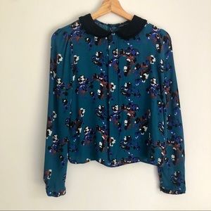 Zara dark Teal Peter Pan Collar blouse